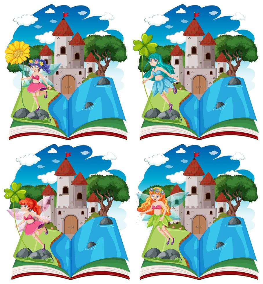 Fairy tales and castles on pop up book  vector