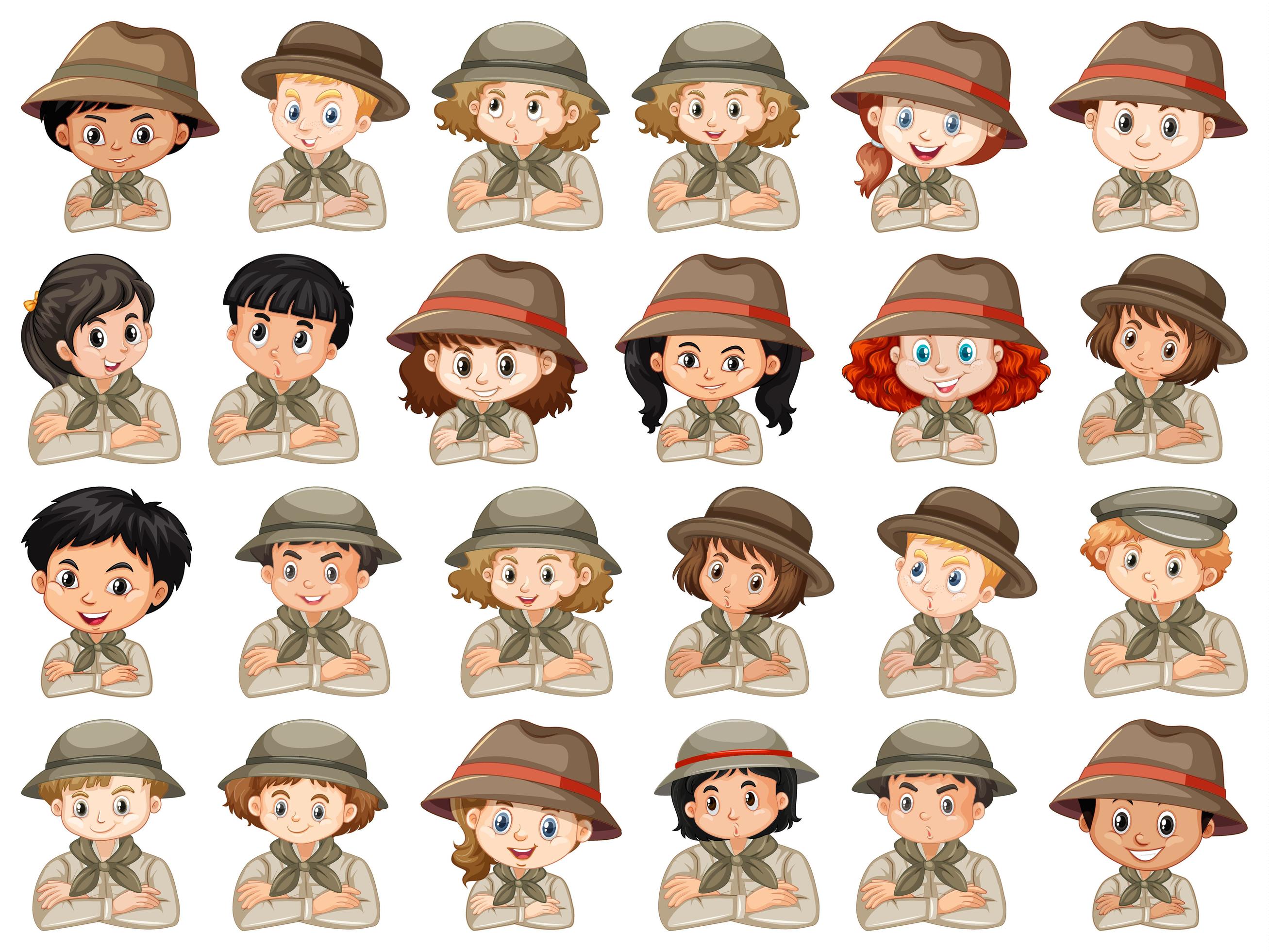 set-of-different-boys-and-girls-scout-characters-1361161-vector-art-at