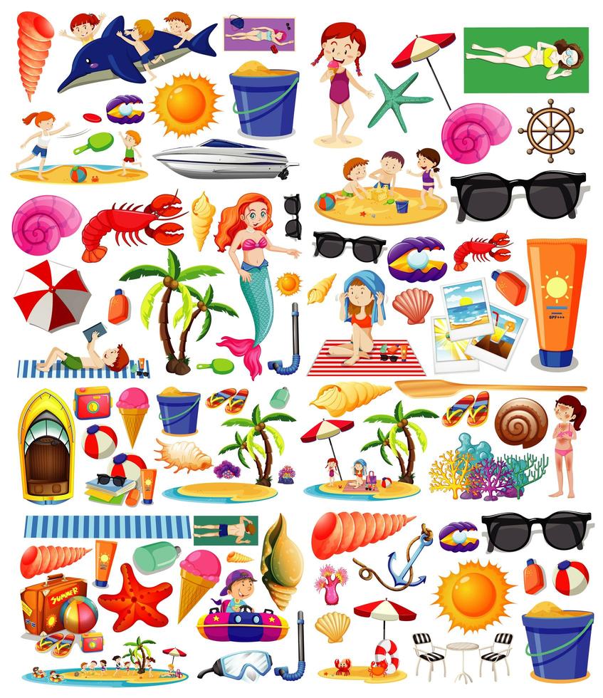 Set of summer beach icon cartoon style  vector