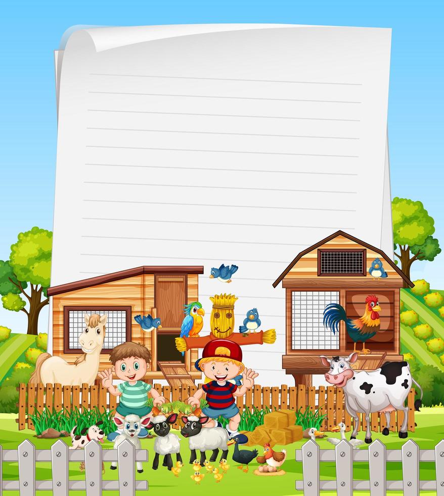 Blank paper in organic farm with animals vector