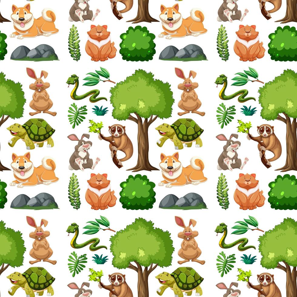Wild animals and trees seamless pattern vector