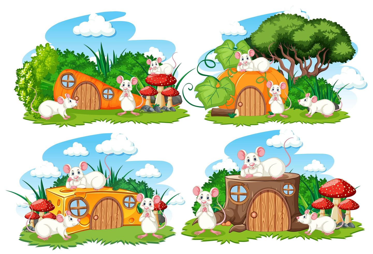 Set of fantasy houses in the garden  vector