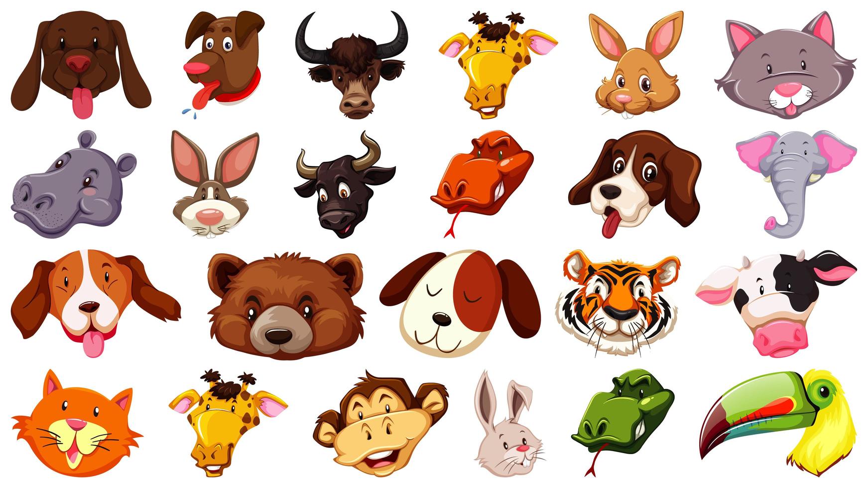 conjunto de diferentes animales de dibujos animados lindo vector