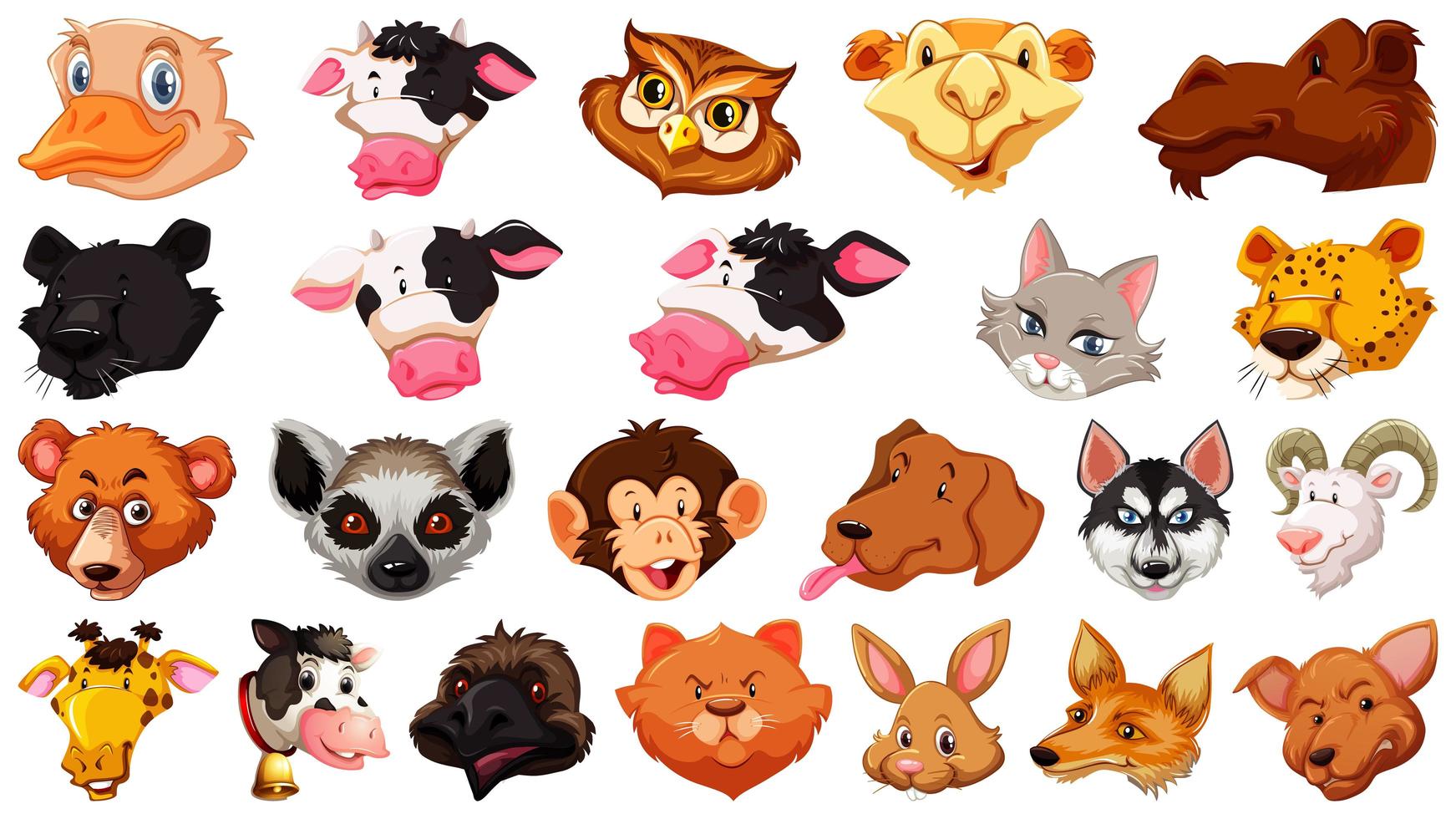 Set of different cute cartoon animals isolated  vector