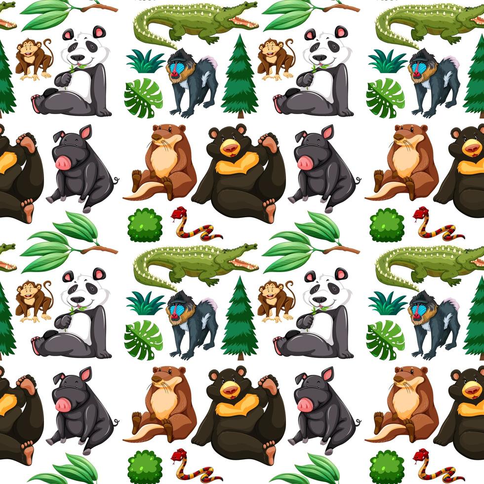 Wild animals and trees seamless pattern vector