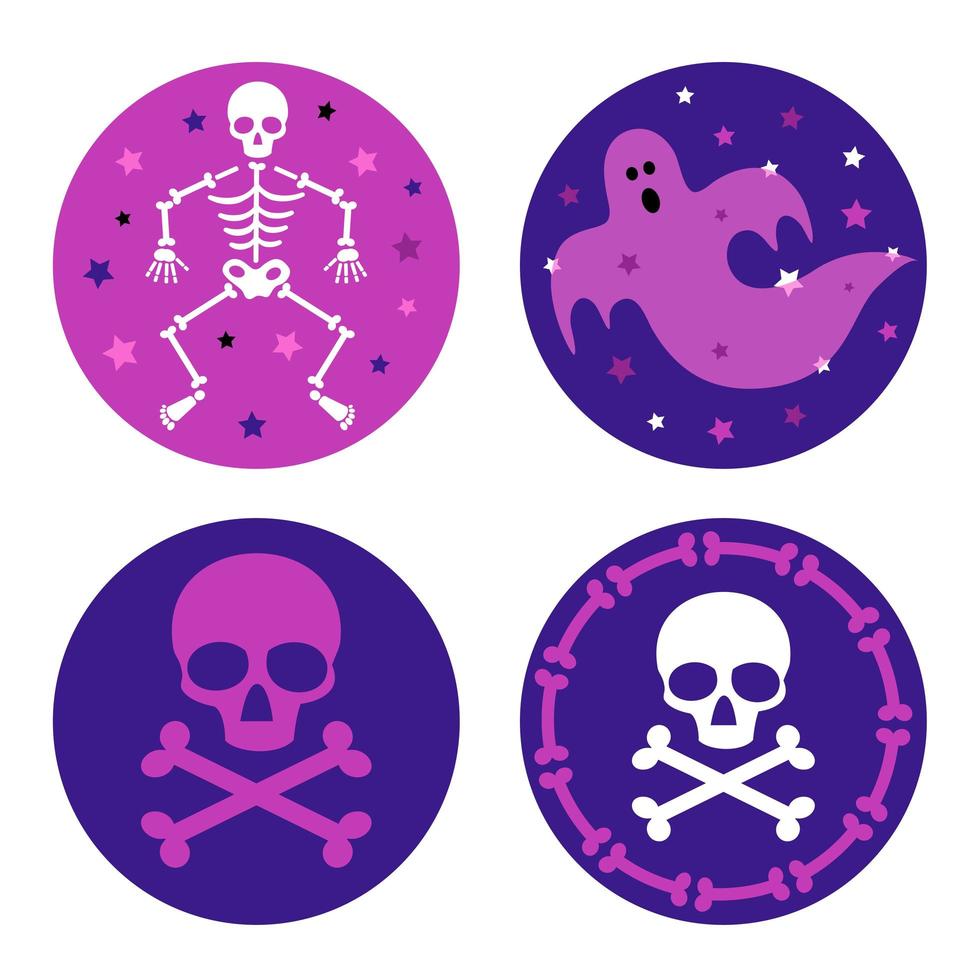 gráficos de fantasmas y huesos cruzados de calavera de halloween púrpura vector