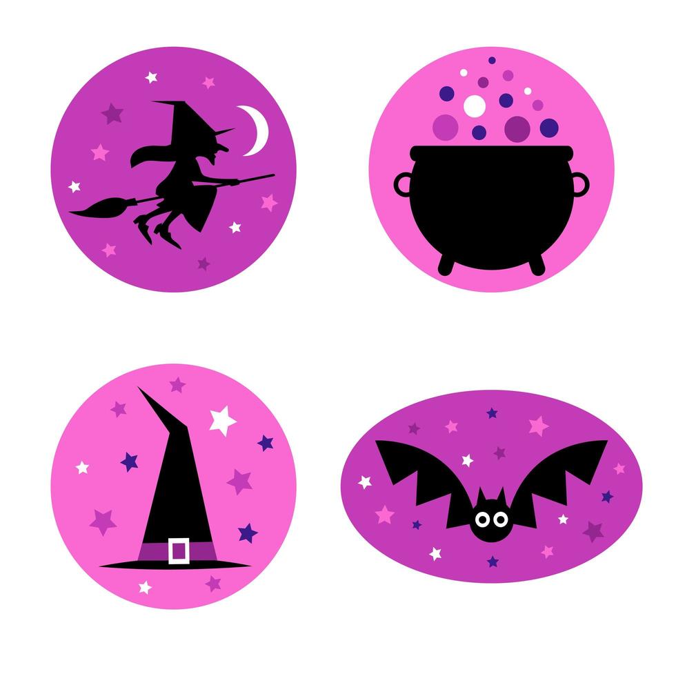 gráficos de murciélago y bruja de halloween púrpura vector