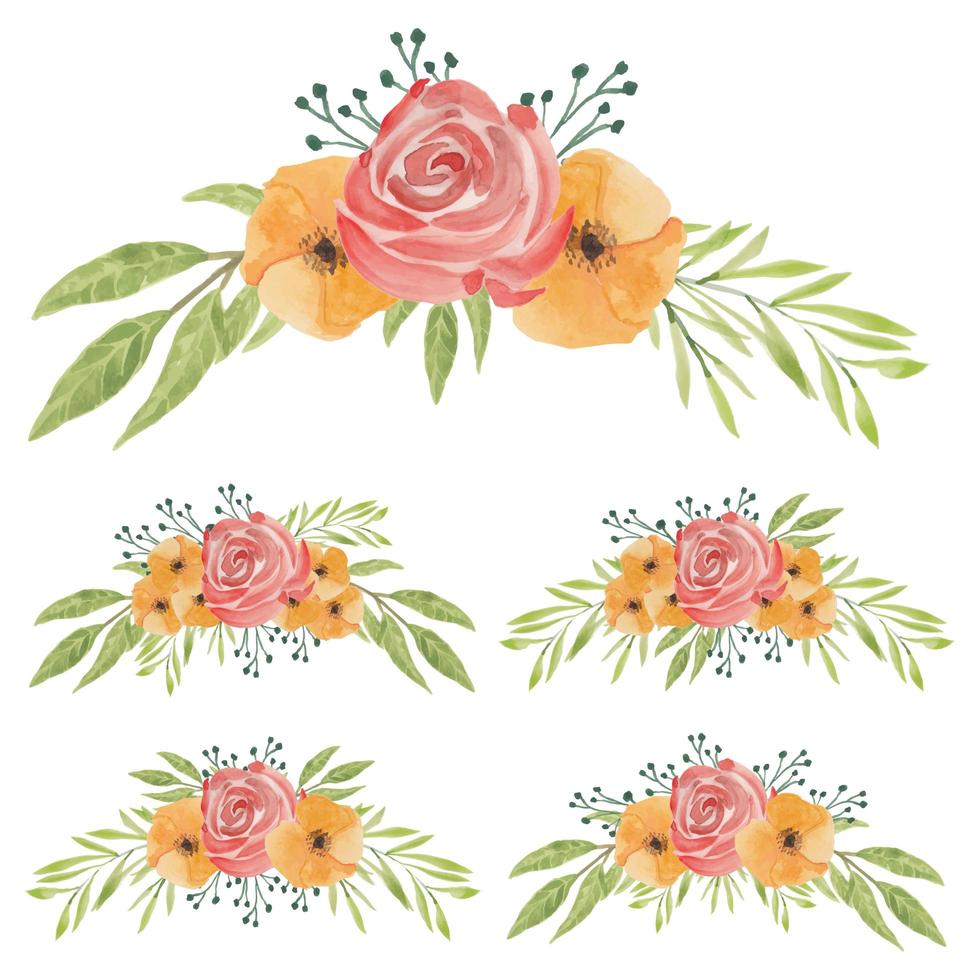 Red and orange hand painted watercolor flower set vector