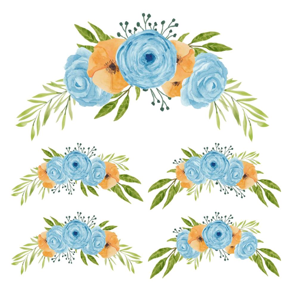 Vintage watercolor flower bouquet collection vector