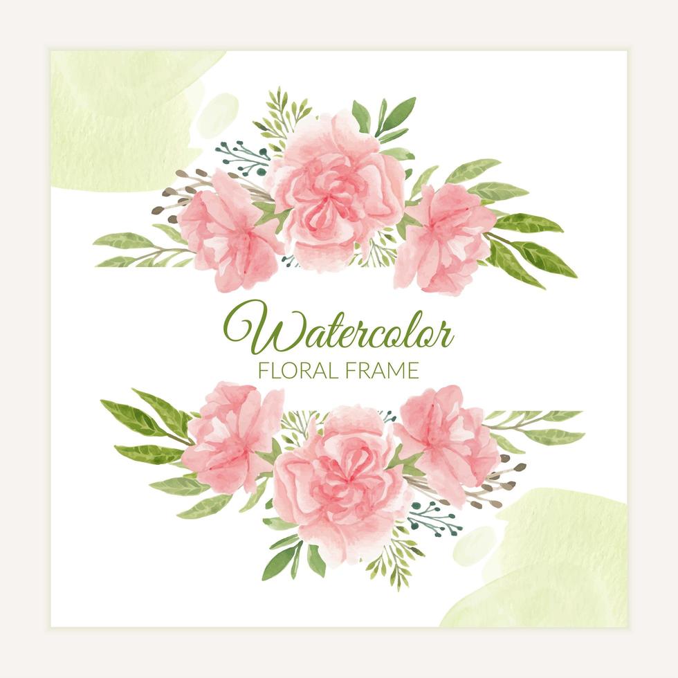 Watercolor floral frame with pink blooming carnation vector
