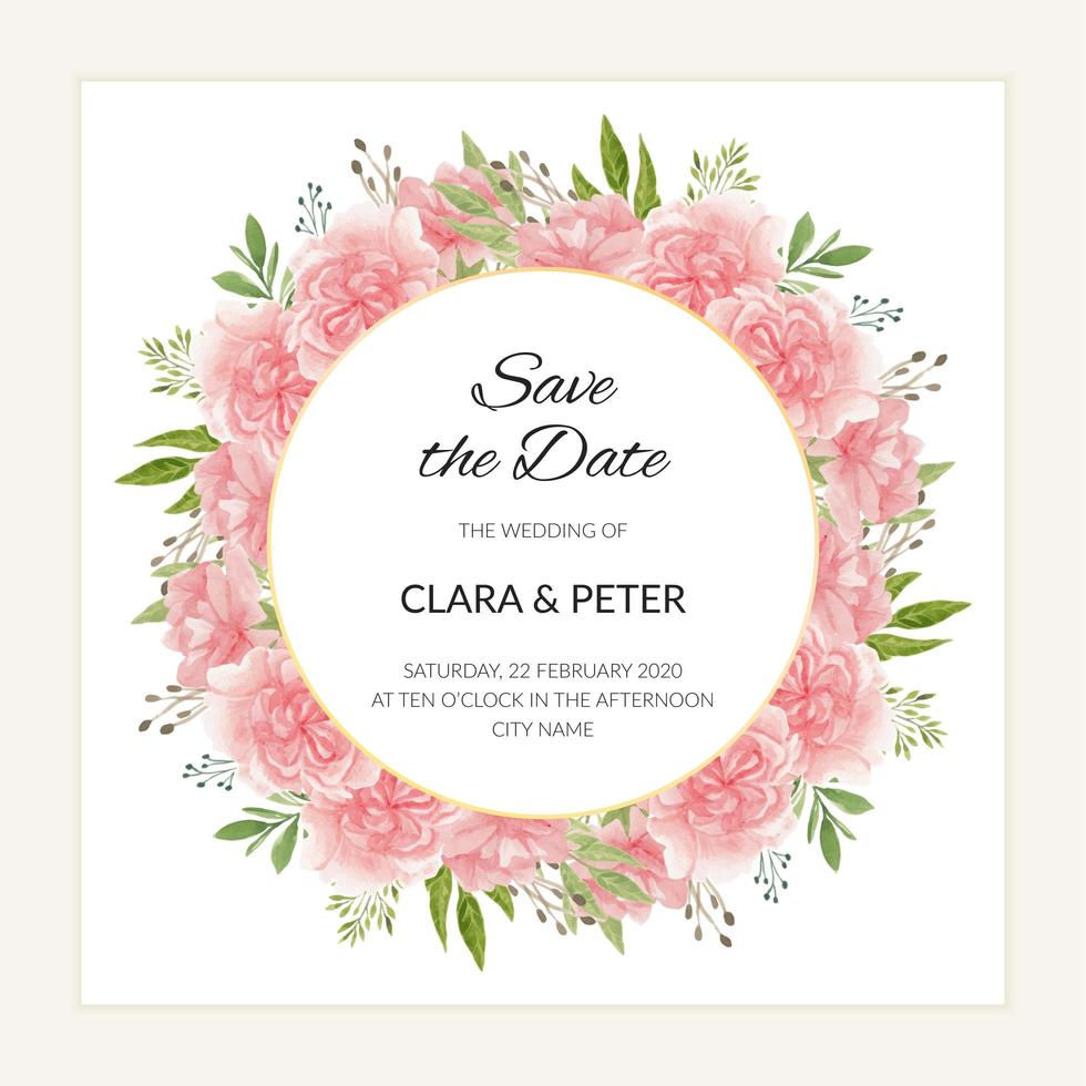 Watercolor save the date template with circle flower frame vector