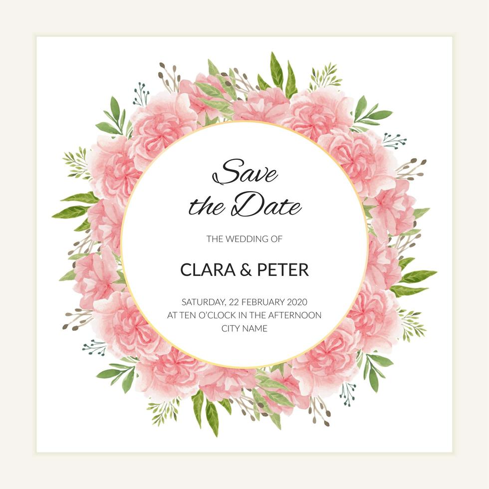 Watercolor save the date template with circle flower frame vector