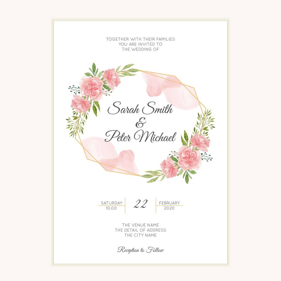 Watercolor hand painted wedding invitation card  vector