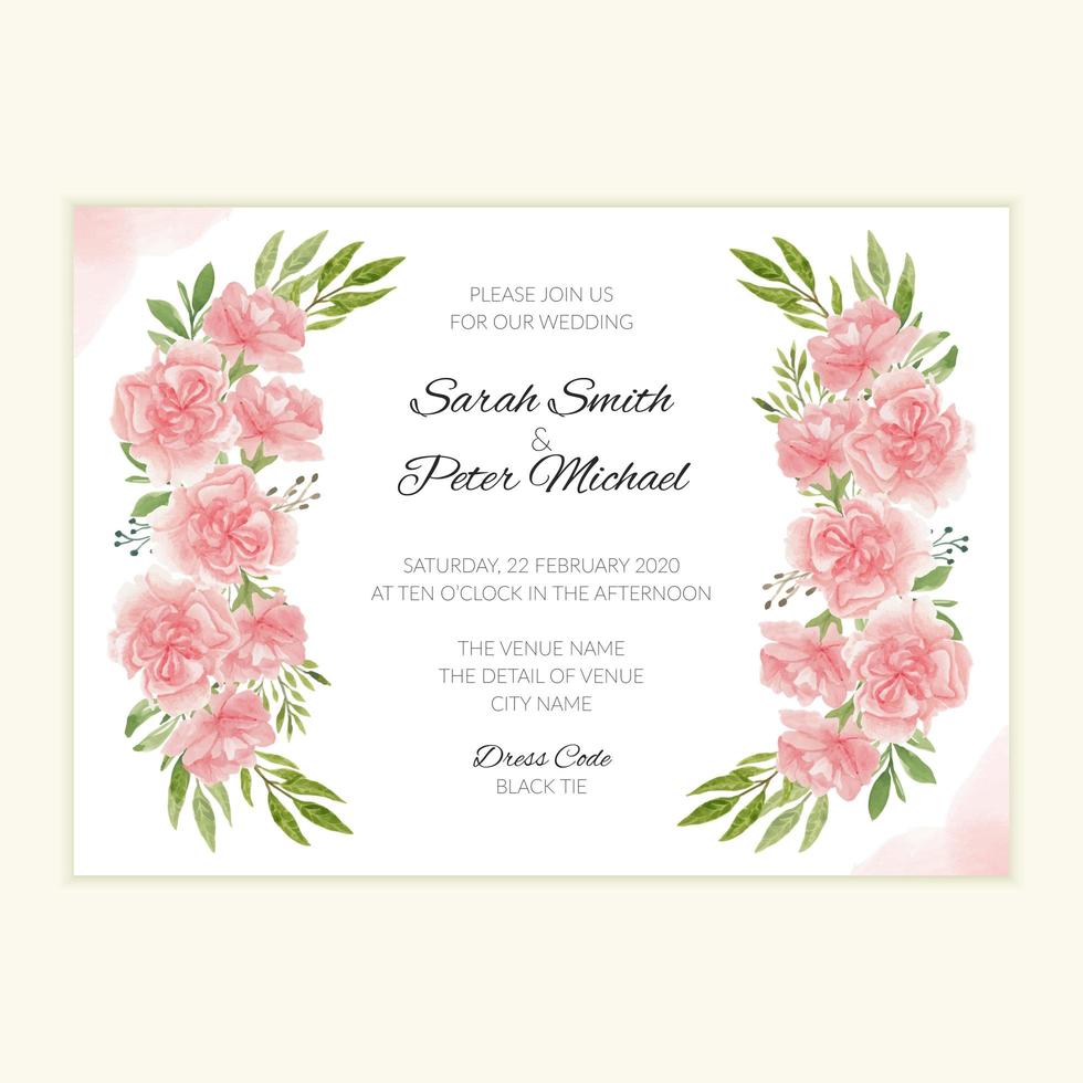 Wedding invitation template with watercolor flower bouquet vector