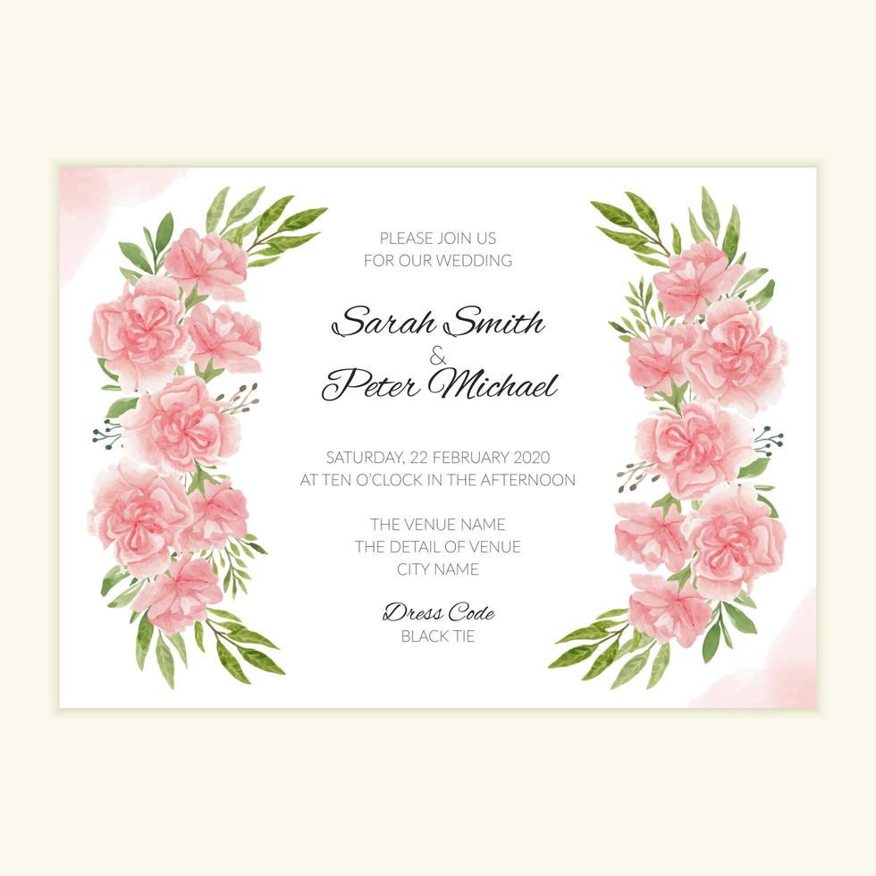 Plantilla de invitación de boda con ramo de flores de acuarela vector