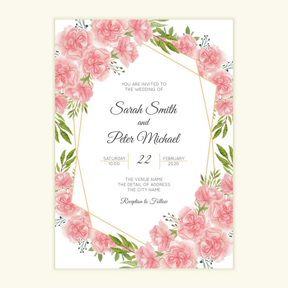 Wedding invitation card with watercolor carnation flower vector