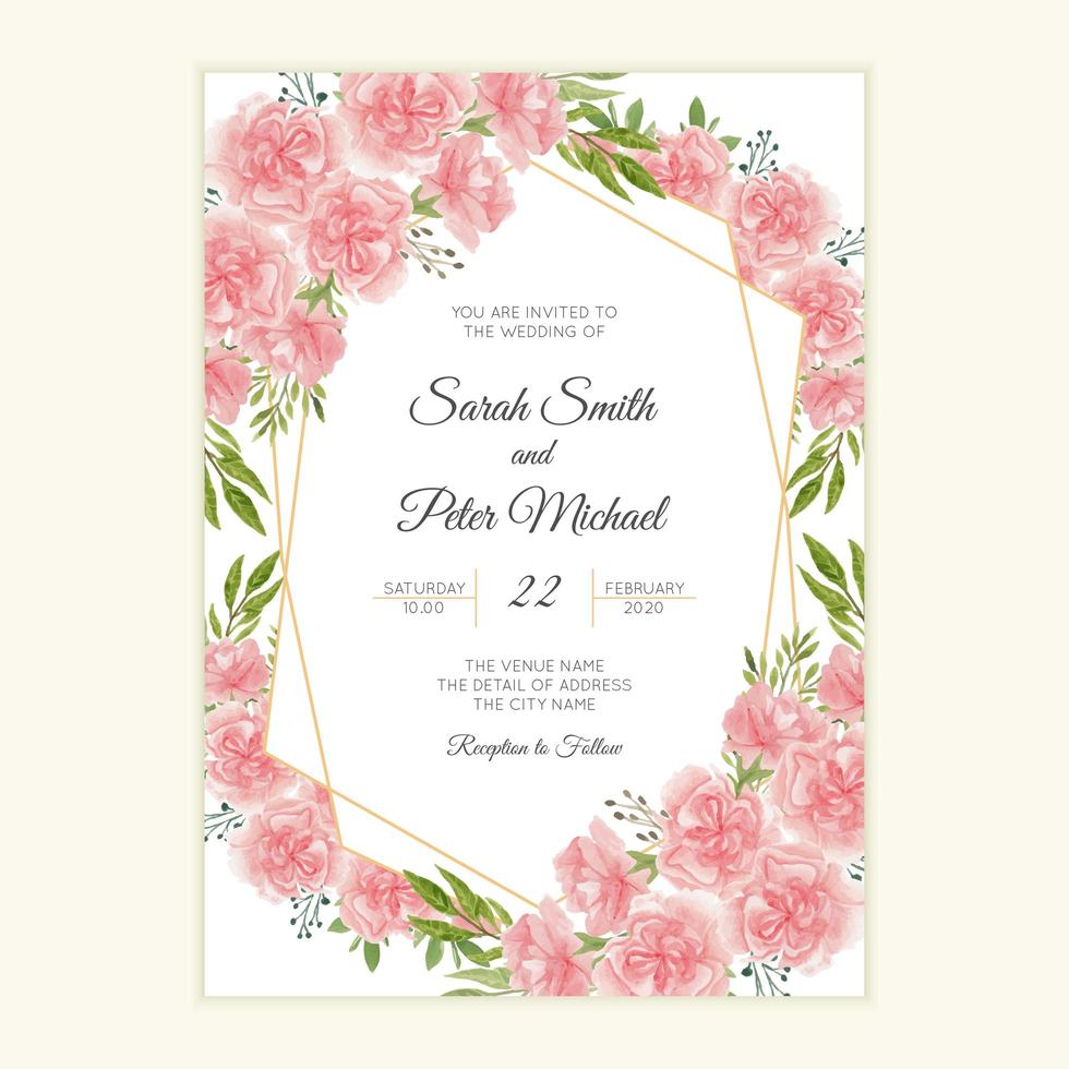 tarjeta de invitación de boda con flor de clavel acuarela vector