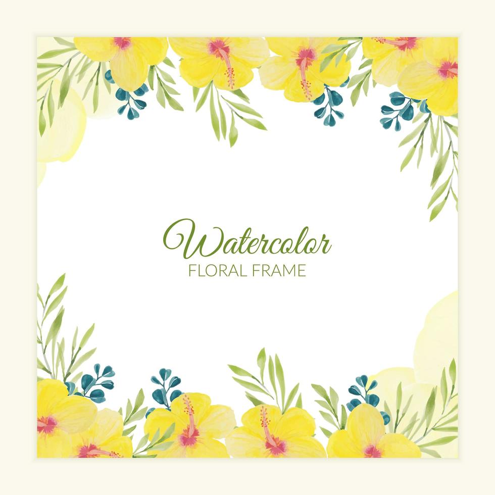Yellow watercolor painted hibiscus floral border vector
