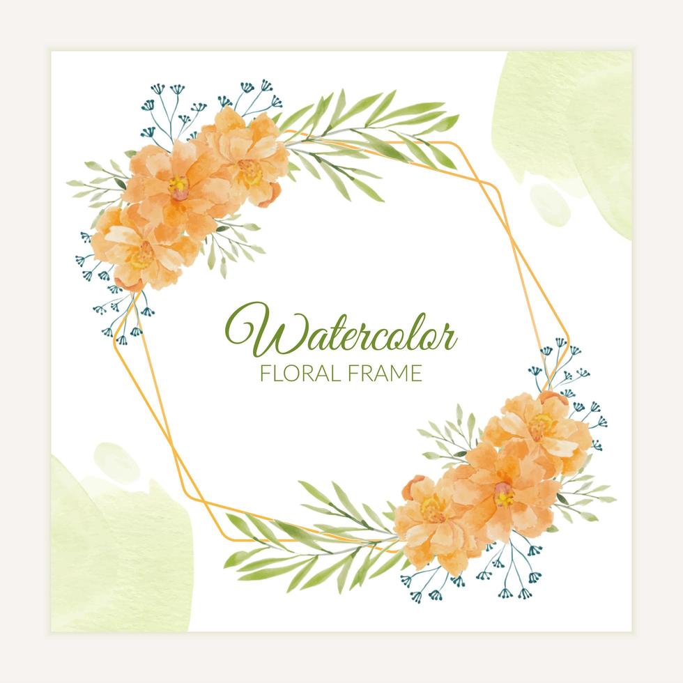 Rustic marigold floral frame in orange watercolor style vector