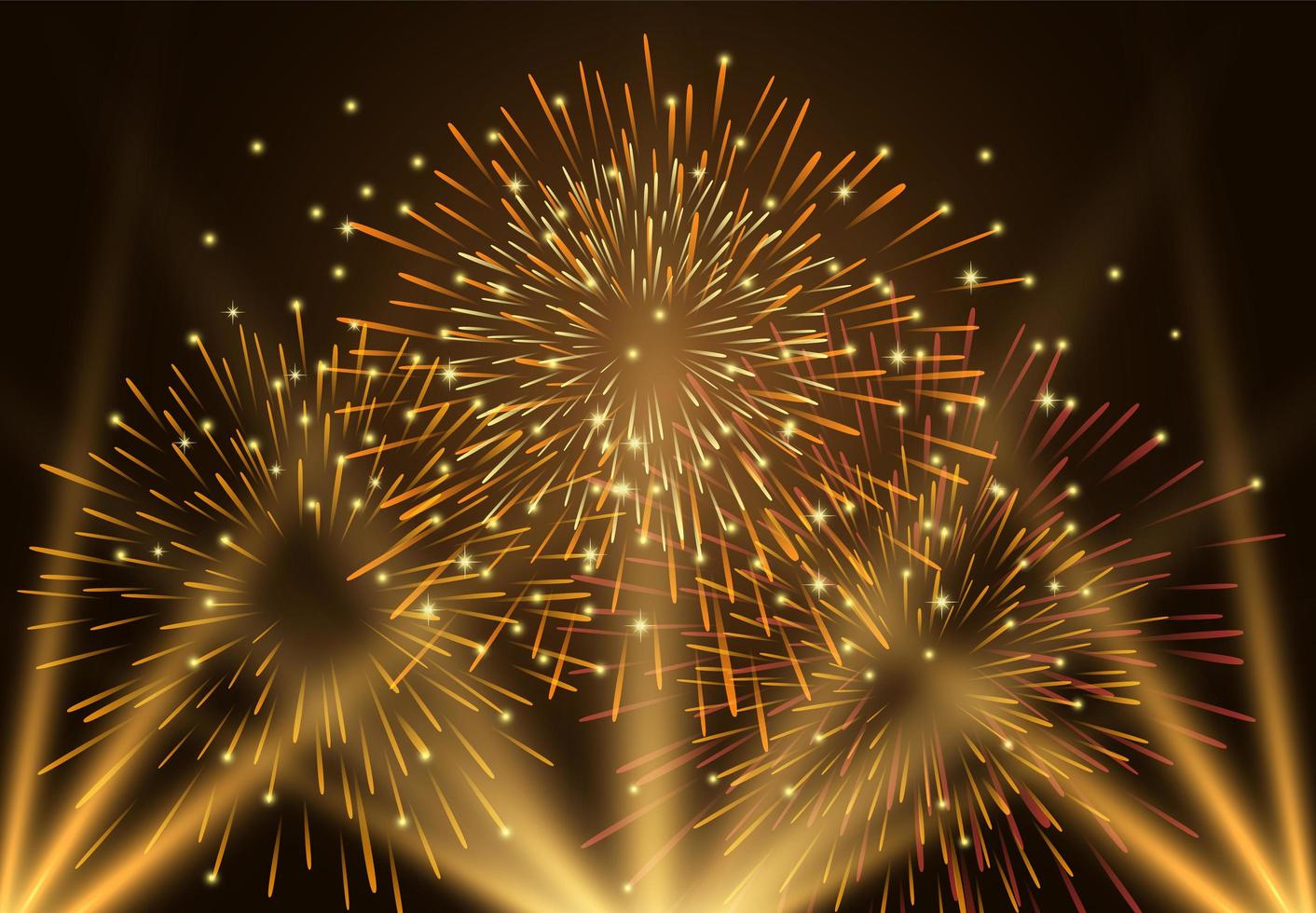 Golden fireworks festive background vector