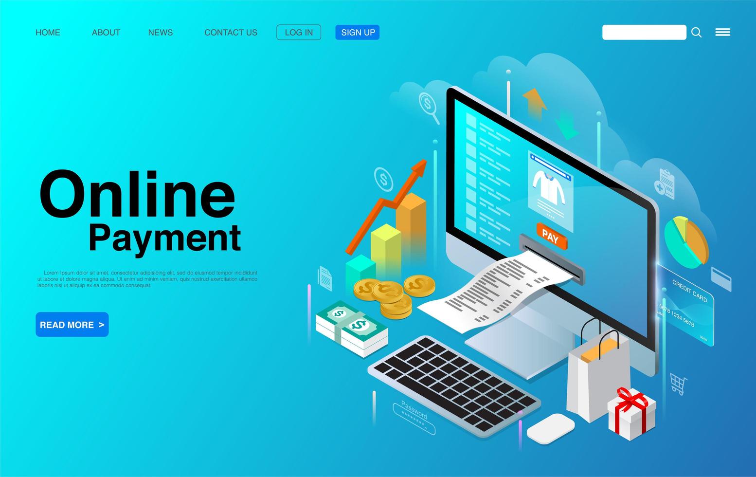 Online Payment with Computer Desktop Isometric Concept vector