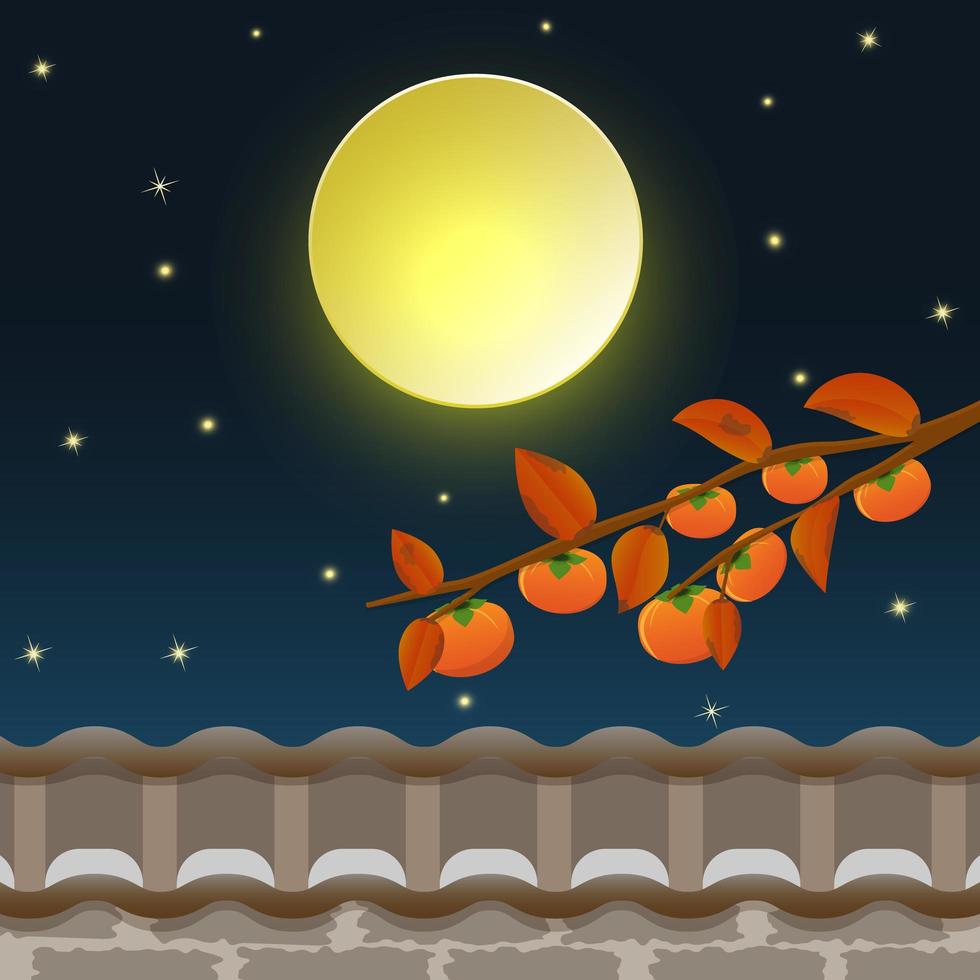 Persimmon tree under the full moon vector