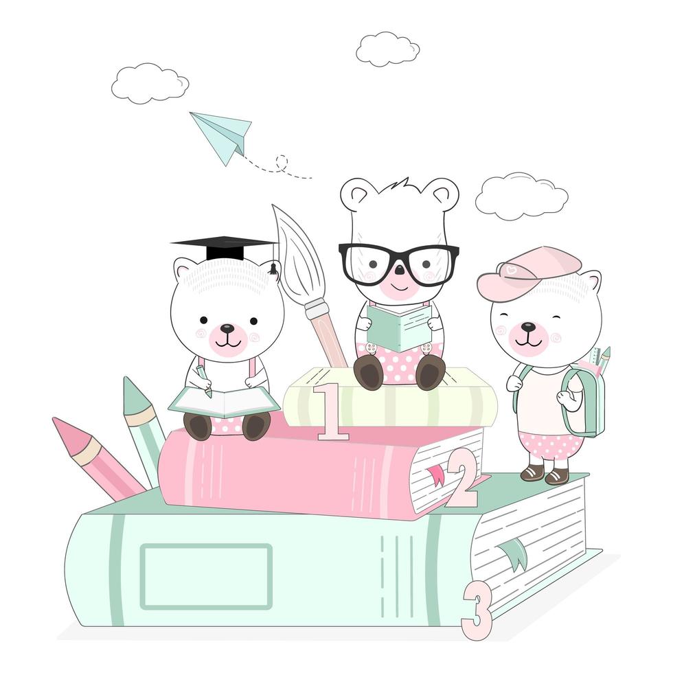 Cute little animals studying vector