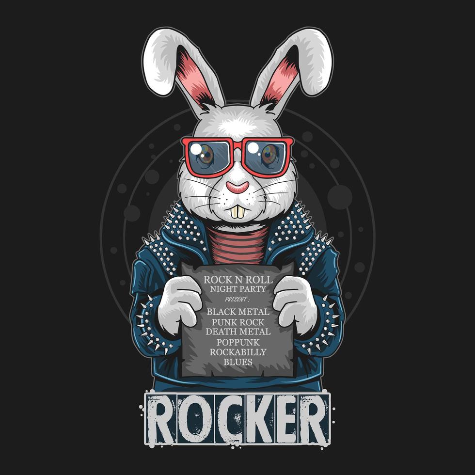 Punk rocker rabbit holding a sign vector