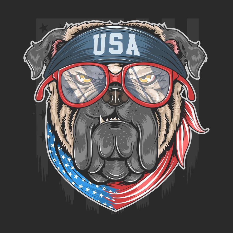 Bulldog with USA flag bandana  vector