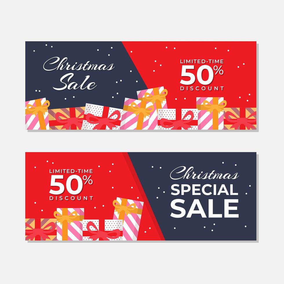 Red Christmas Sale Banner Set with Gifts  vector