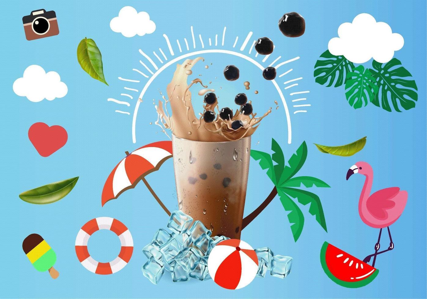 Bubble and Pearl Milk Tea Background Design  vector
