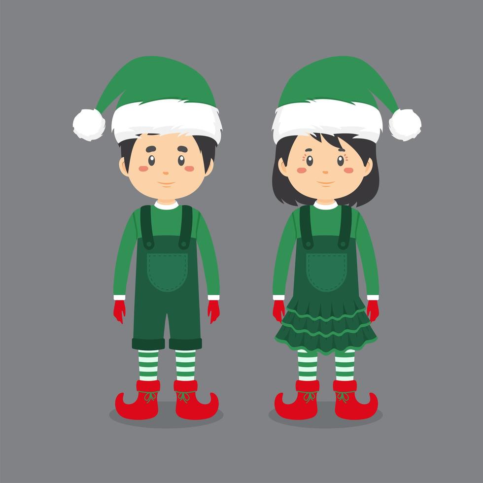 pareja vistiendo traje de duende navideño vector