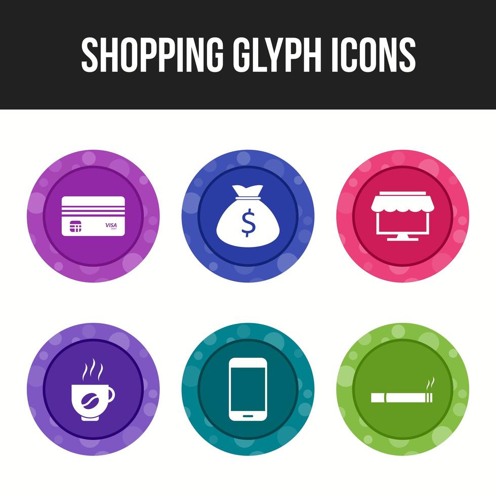Icon set of six shopping glyphs vector