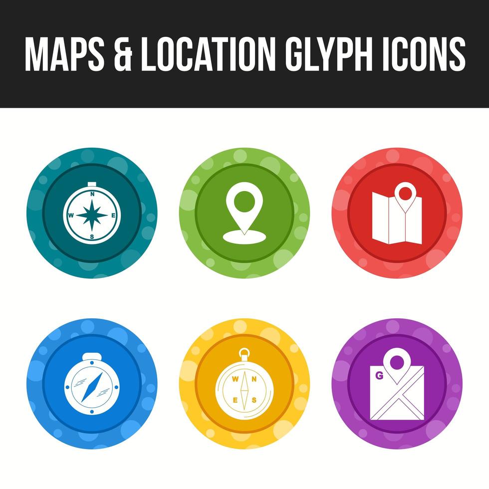 Maps and location glyph icon set vector