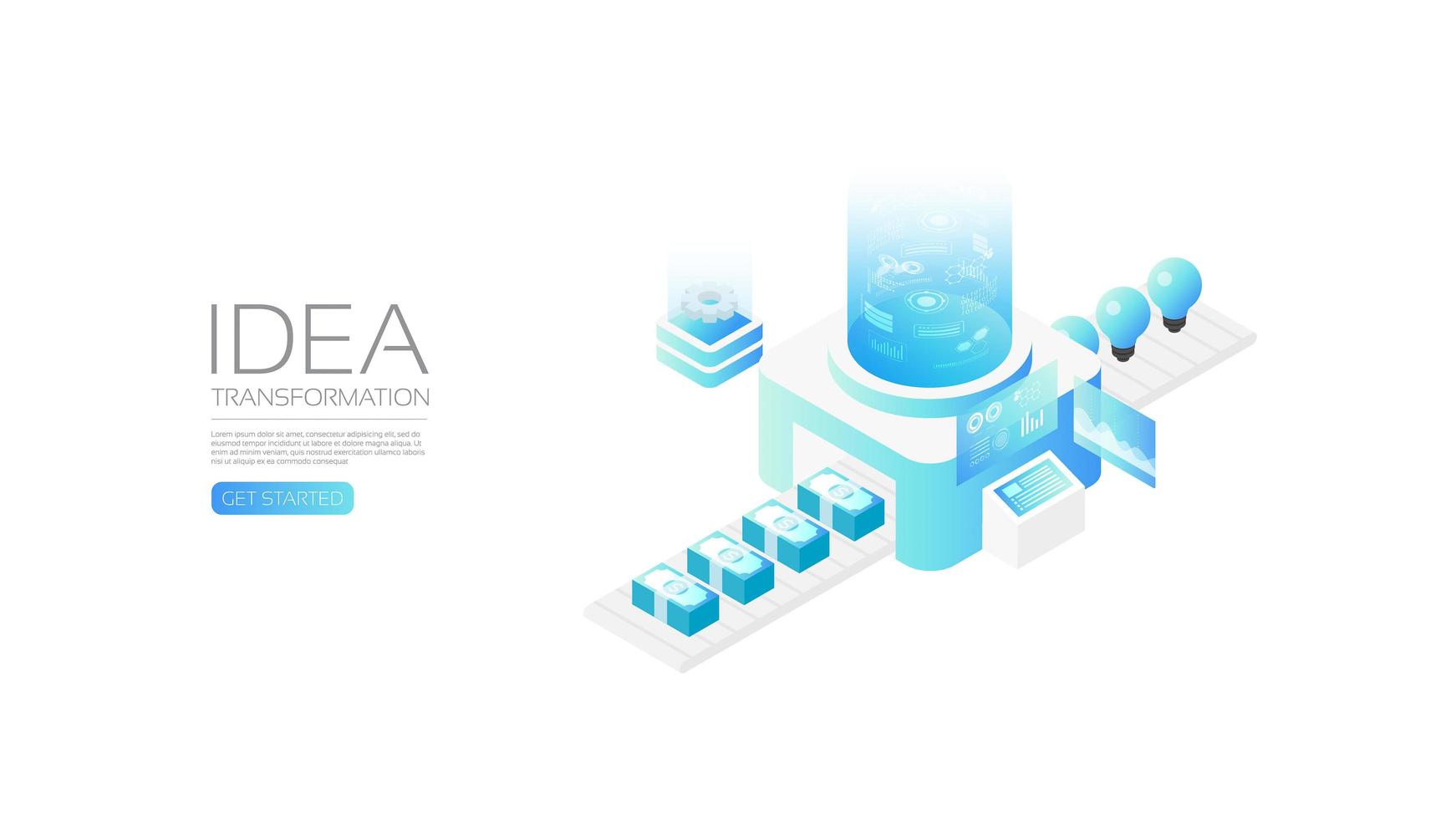 Idea transformation concept isometric banner design vector