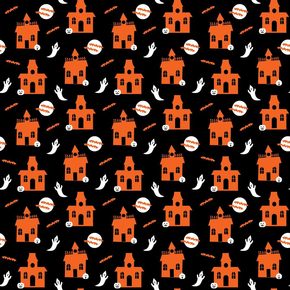 Halloween haunted house with ghosts seamless pattern vector