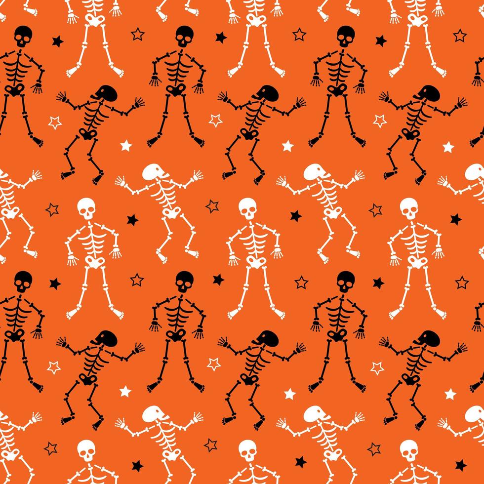Halloween skeletons and stars seamless pattern vector