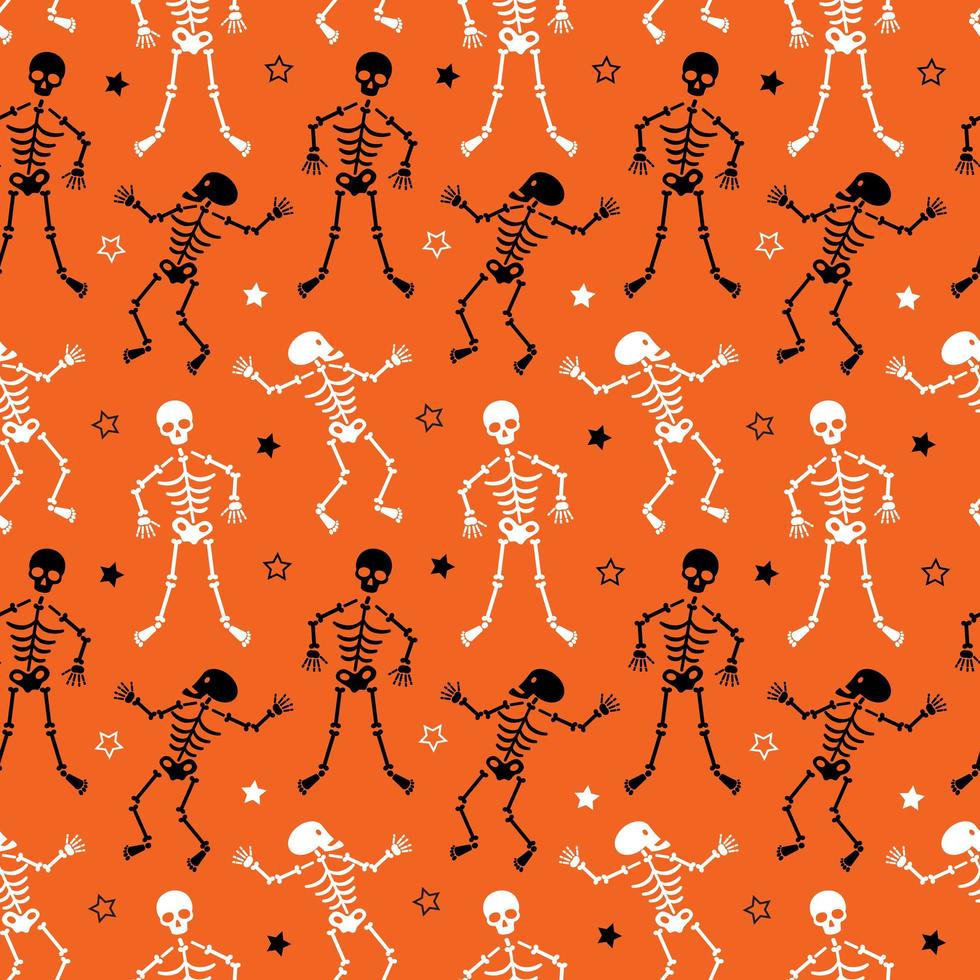 Halloween skeletons and stars seamless pattern vector