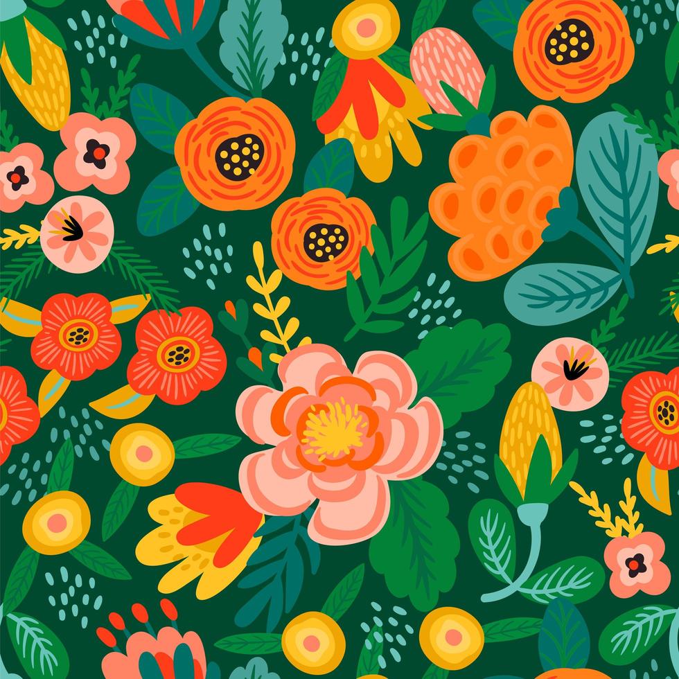 Folk Floral Seamless Pattern Modern Abstract Design vector