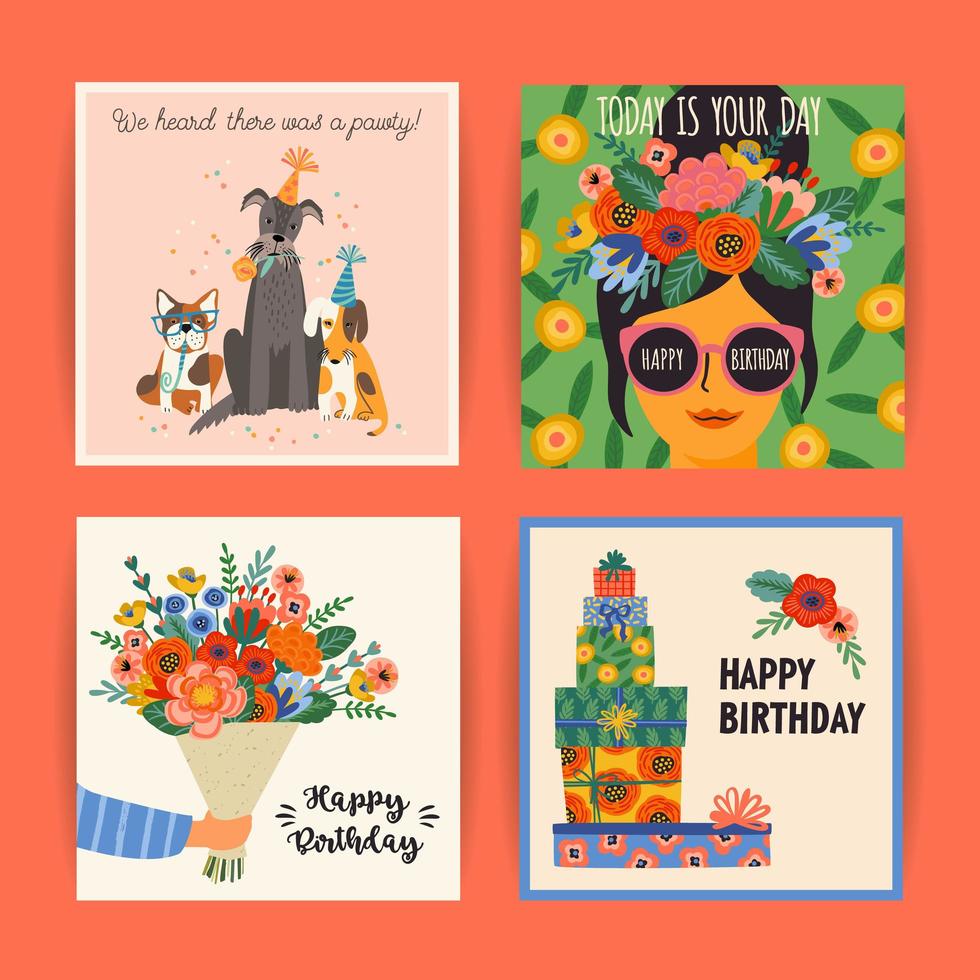 Conjunto de plantillas de tarjeta de felicitación de feliz cumpleaños vector