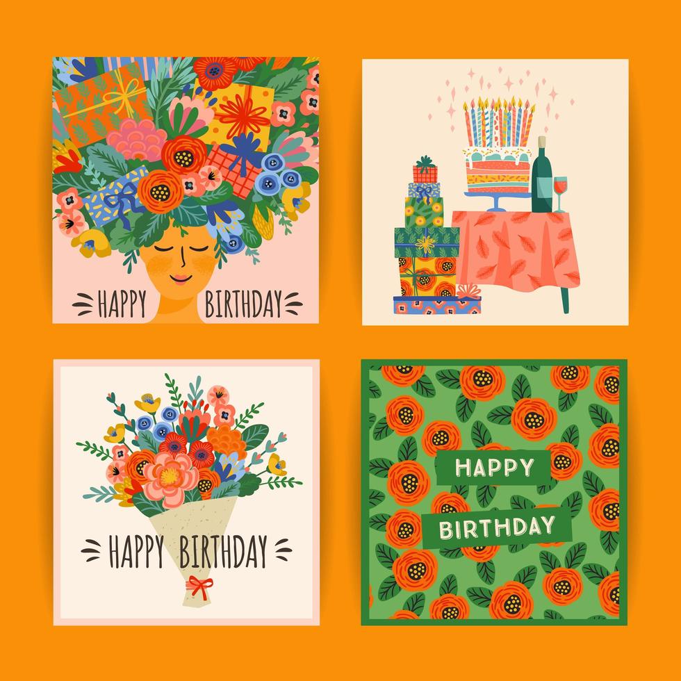 Conjunto de plantillas de tarjeta de felicitación de feliz cumpleaños vector