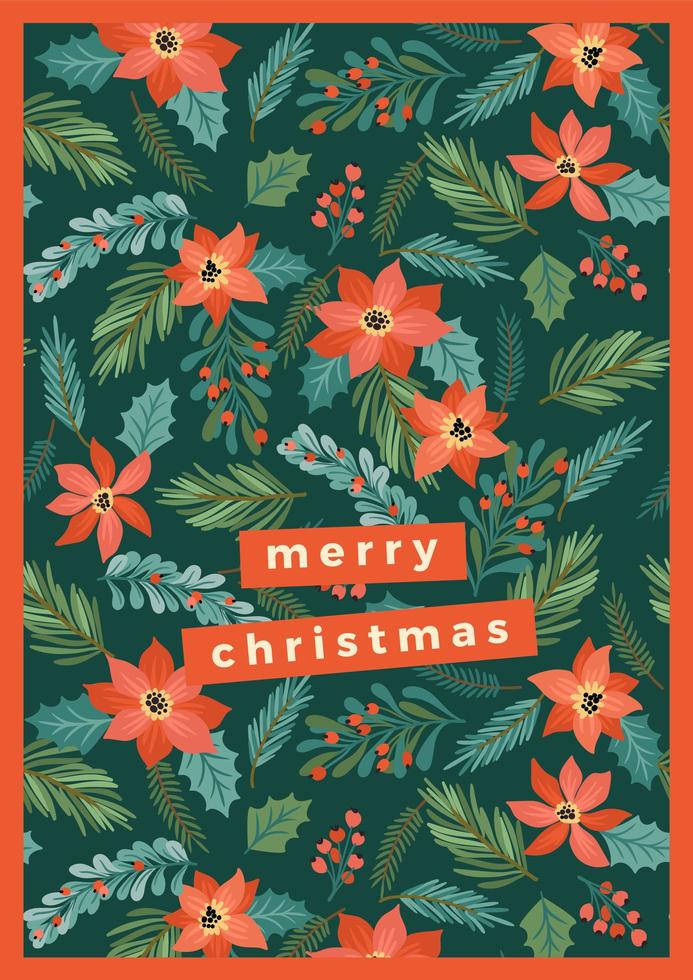 Cute floral Christmas greeting card template  vector