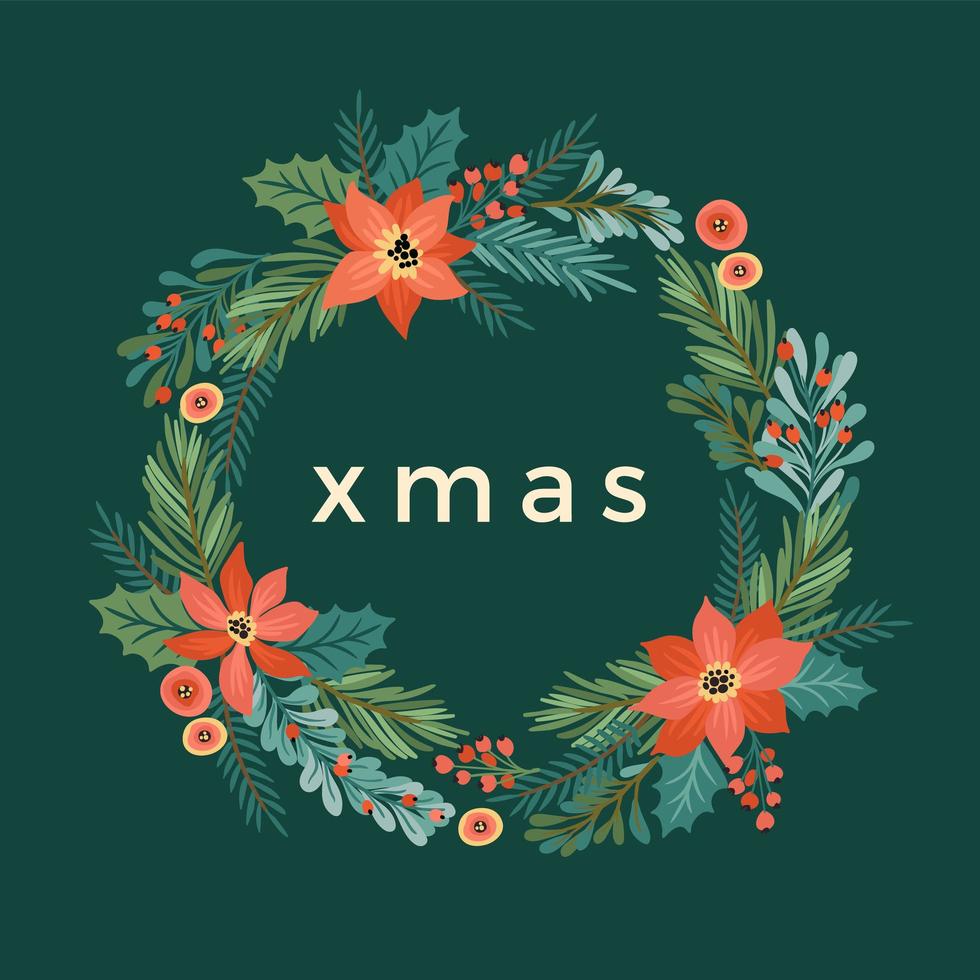 Christmas floral wreath, garland decoration vector