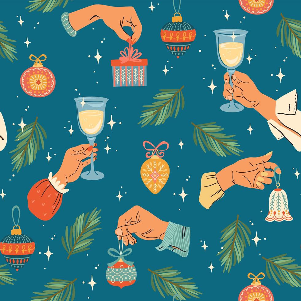 navidad, seamless, patrón, con, manos vector