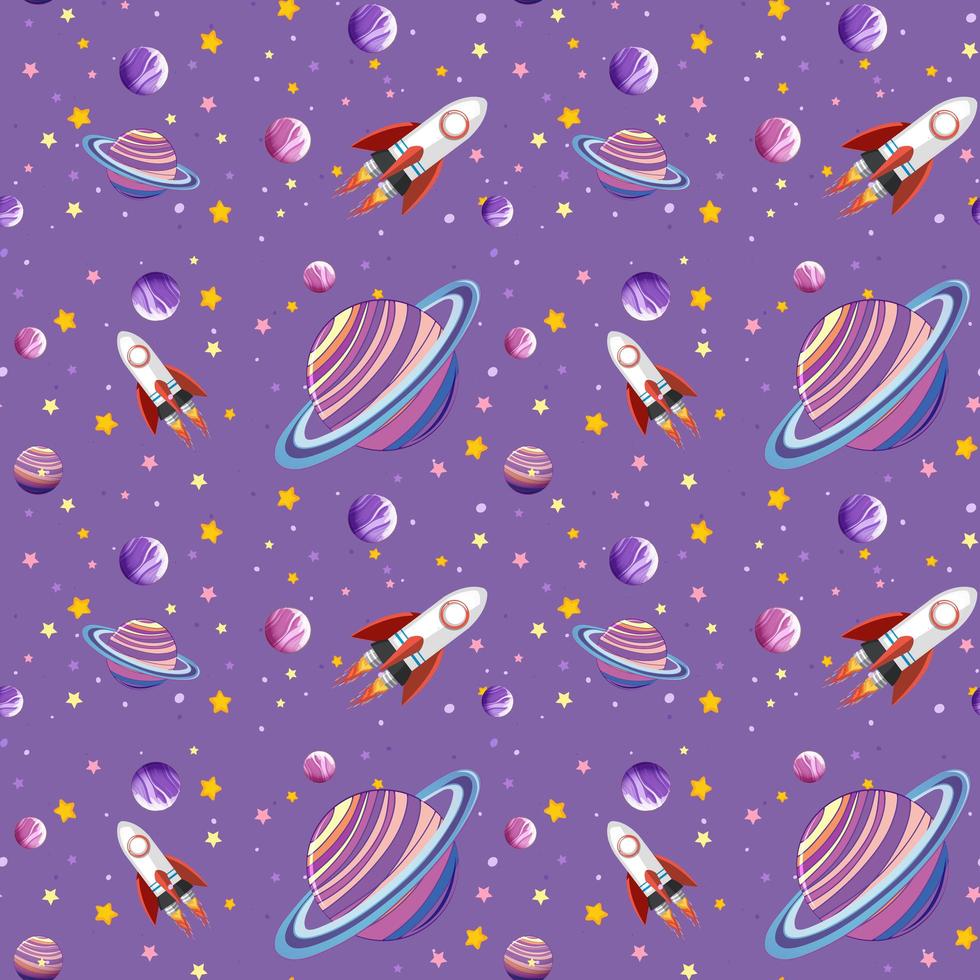 Colorful galaxy space and planets seamless pattern  vector