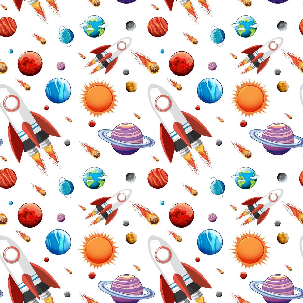 Colorful galaxy space and planets seamless pattern vector