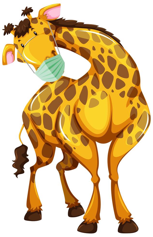 Giraffe cartoon character wearing a mask vector