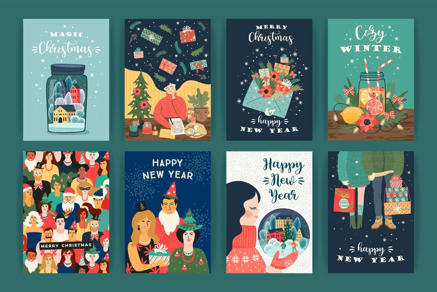 Collection of Christmas and New Year's greeting cards  vector