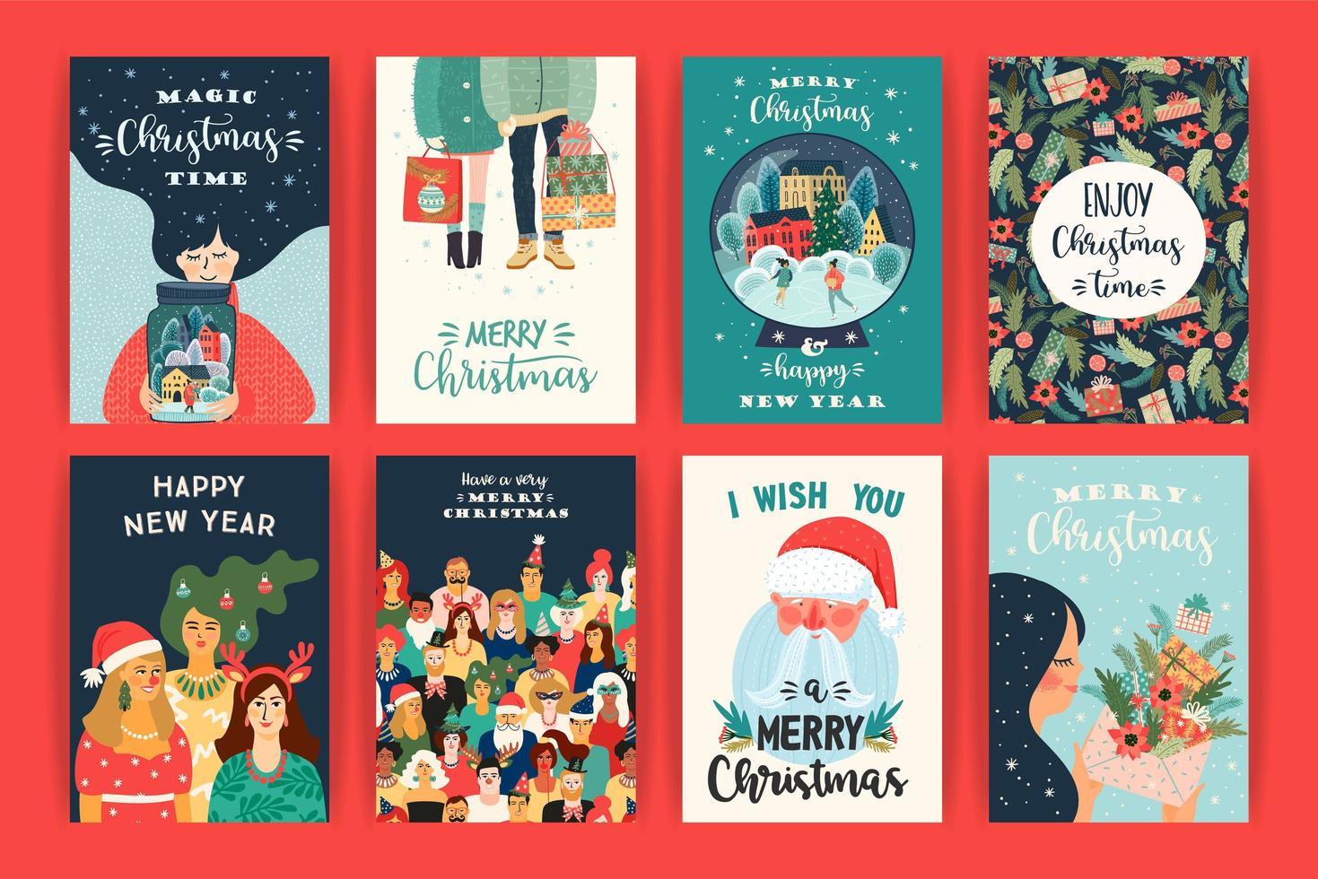Collection of Christmas and New Year's greeting cards  vector