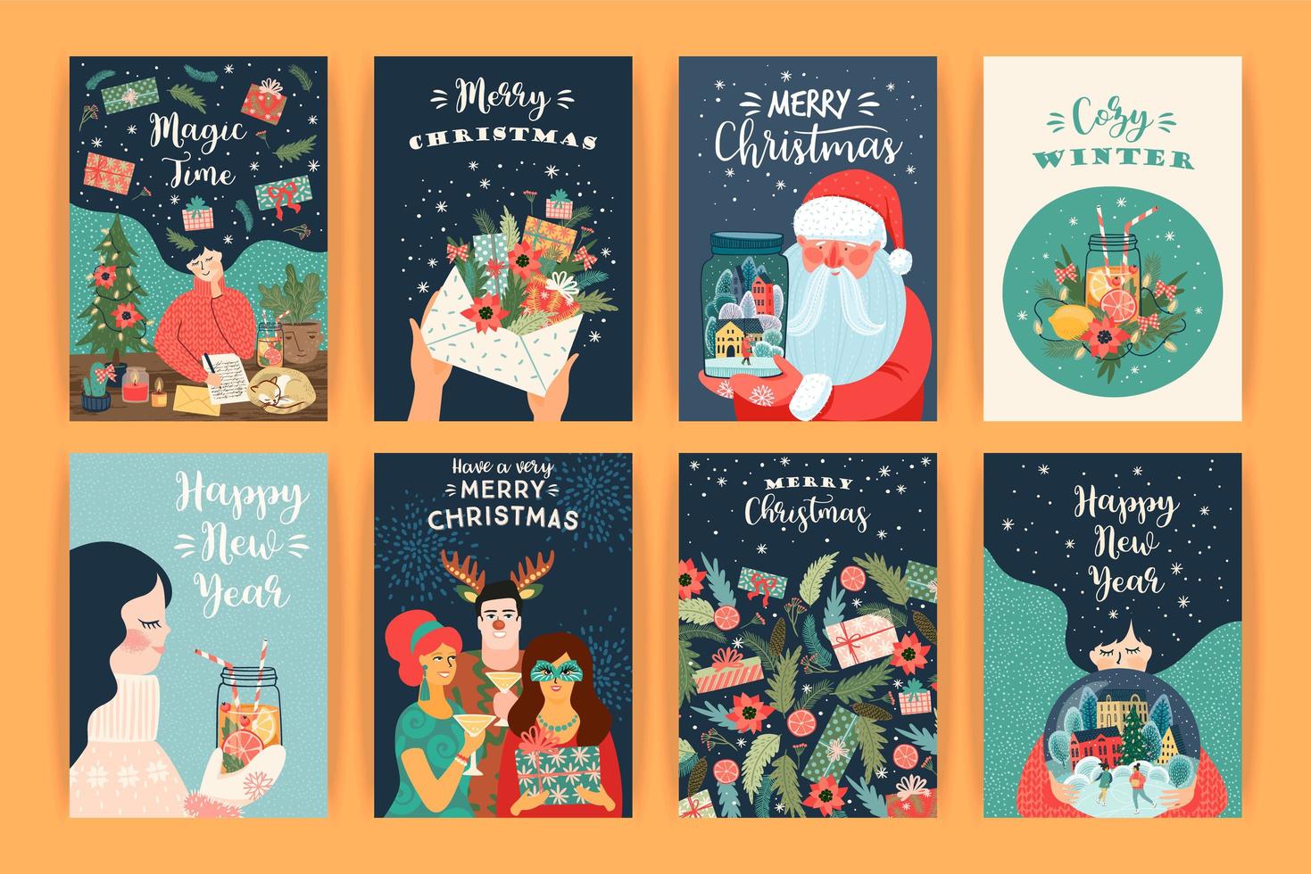 Collection of Christmas and New Year's greeting cards  vector